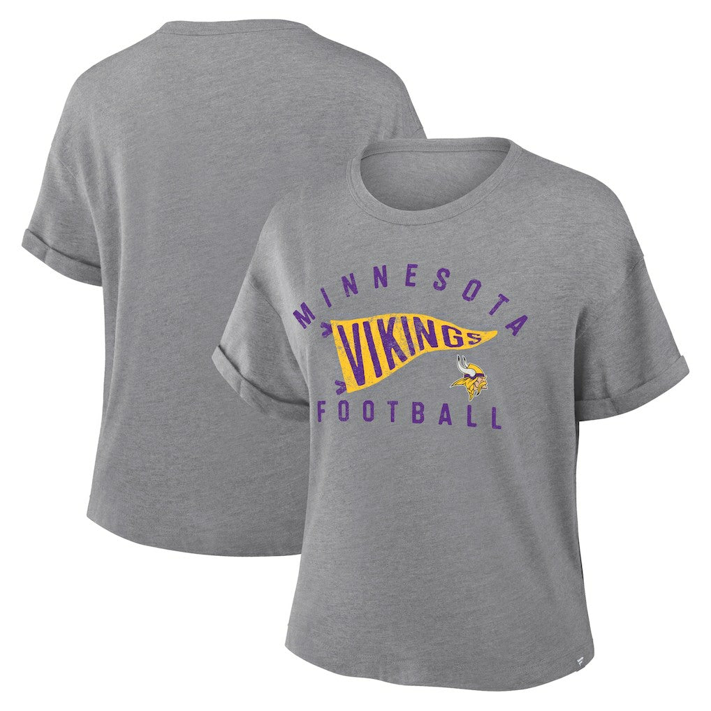Minnesota Vikings Fanatics Women's Pennant Wave Tribute Tri-Blend Boxy T-Shirt
