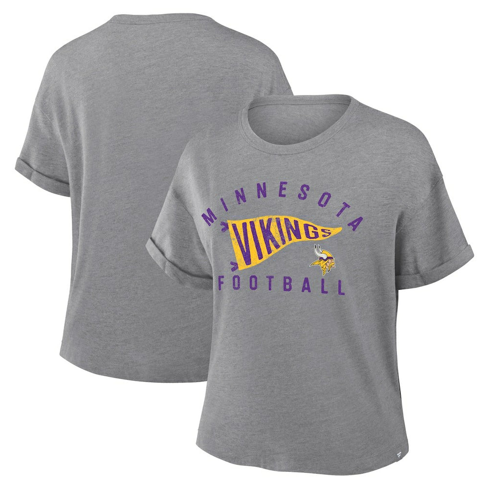 Minnesota Vikings Fanatics Women's Pennant Wave Tribute Tri-Blend Boxy T-Shirt