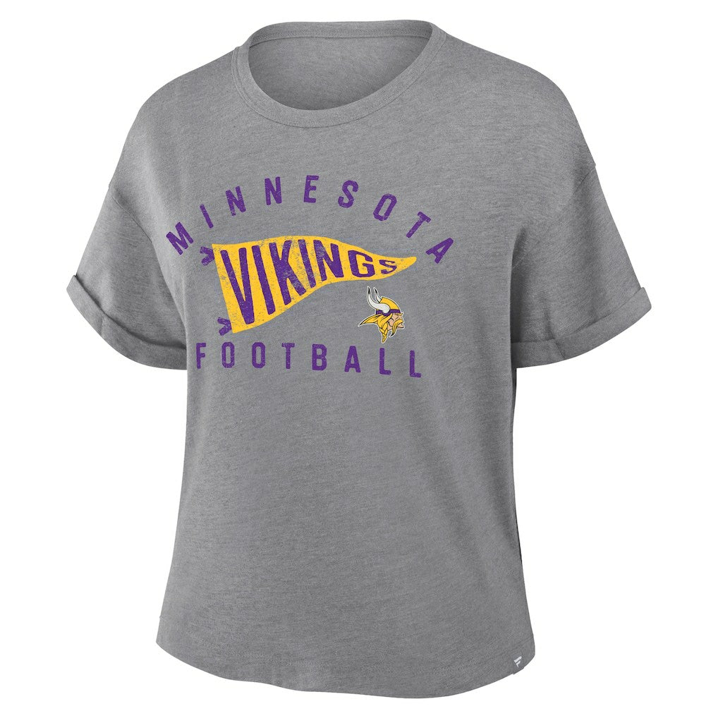 Minnesota Vikings Fanatics Women's Pennant Wave Tribute Tri-Blend Boxy T-Shirt