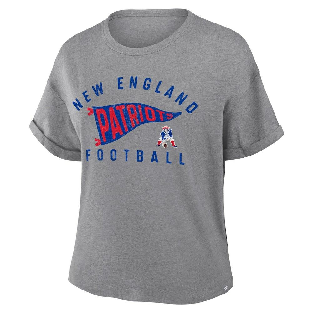 New England Patriots Fanatics Women's Pennant Wave Tribute Tri-Blend Boxy T-Shirt