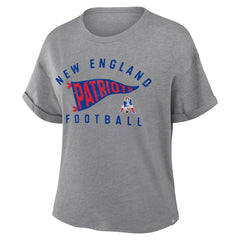 New England Patriots Fanatics Women's Pennant Wave Tribute Tri-Blend Boxy T-Shirt