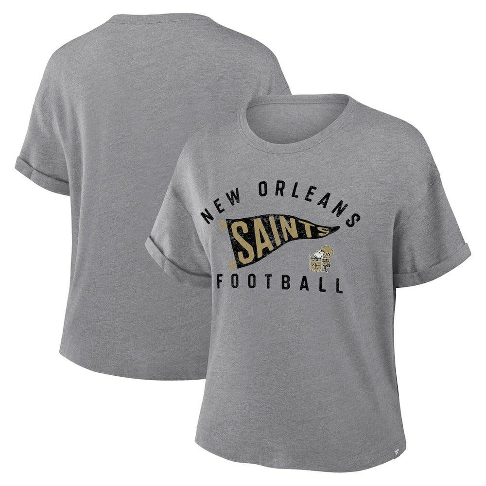 New Orleans Saints Fanatics Women's Pennant Wave Tribute Tri-Blend Boxy T-Shirt
