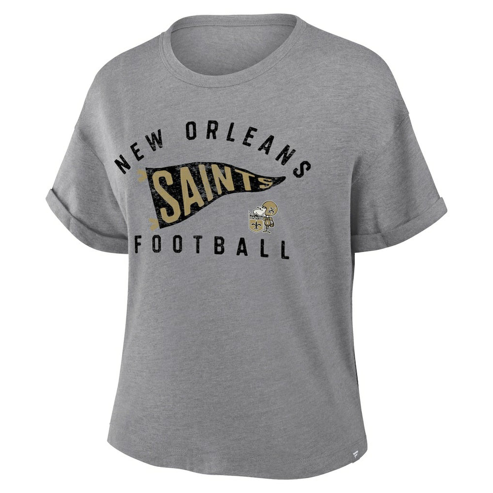 New Orleans Saints Fanatics Women's Pennant Wave Tribute Tri-Blend Boxy T-Shirt