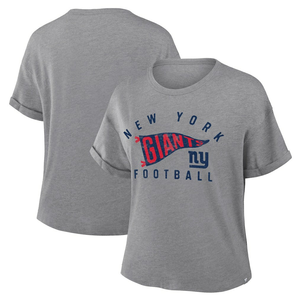 New York Giants Fanatics Women's Pennant Wave Tribute Tri-Blend Boxy T-Shirt