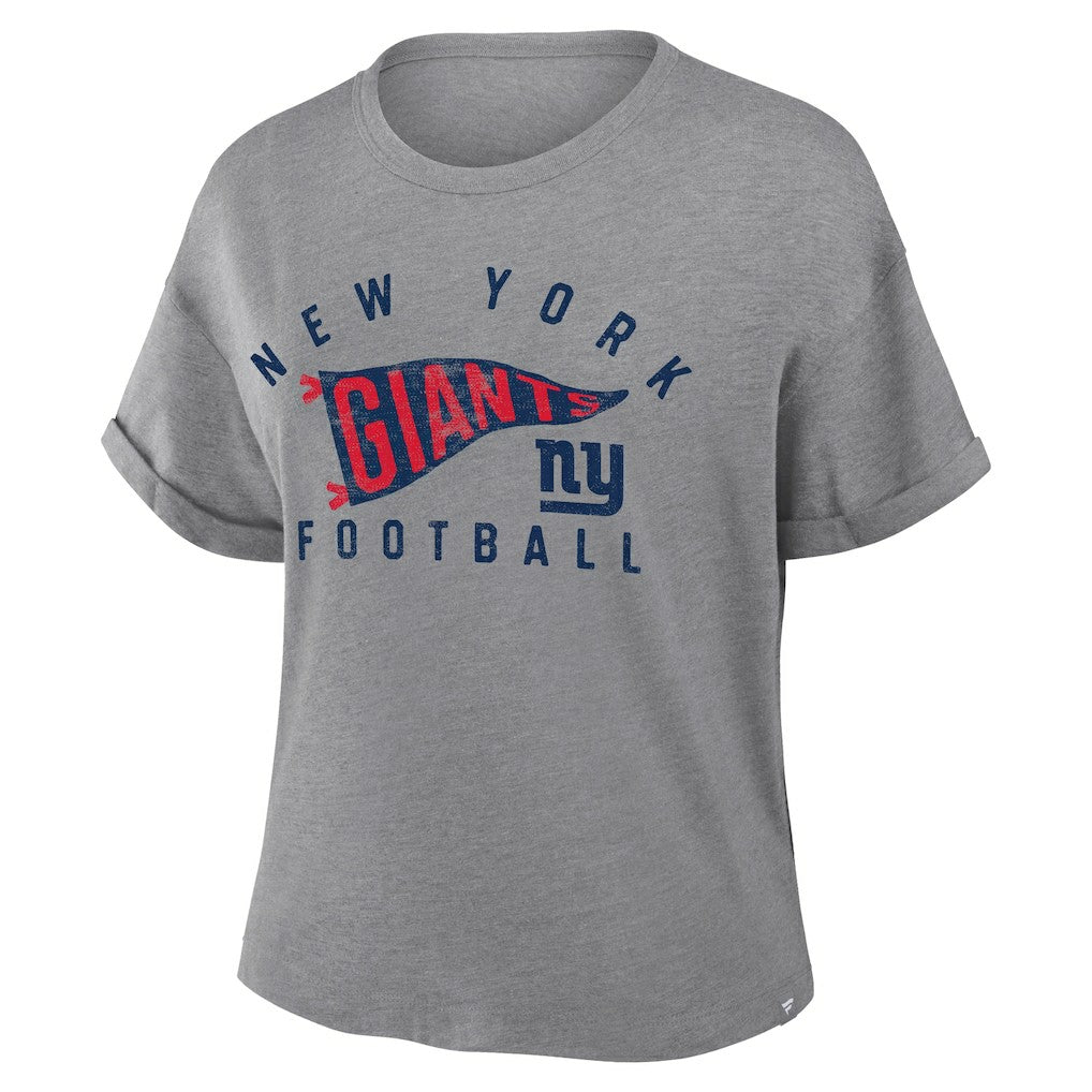 New York Giants Fanatics Women's Pennant Wave Tribute Tri-Blend Boxy T-Shirt
