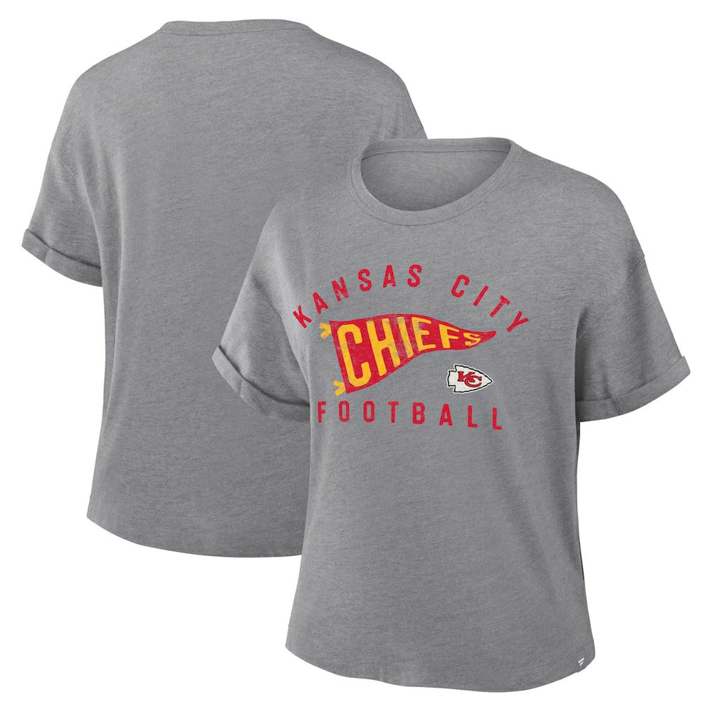 Kansas City Chiefs Fanatics Women's Pennant Wave Tribute Tri-Blend Boxy T-Shirt