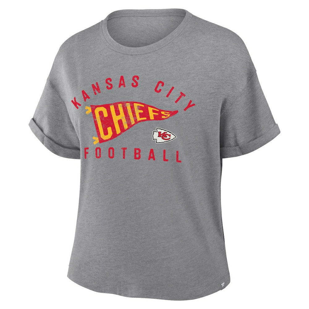 Kansas City Chiefs Fanatics Women's Pennant Wave Tribute Tri-Blend Boxy T-Shirt