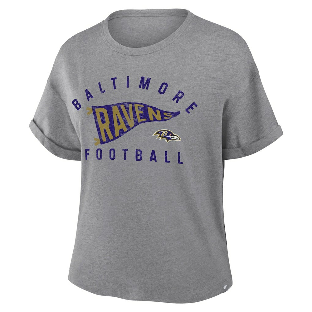 Baltimore Ravens Fanatics Women's Pennant Wave Tribute Tri-Blend Boxy T-Shirt
