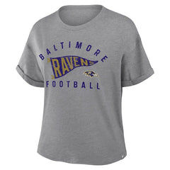 Baltimore Ravens Fanatics Women's Pennant Wave Tribute Tri-Blend Boxy T-Shirt