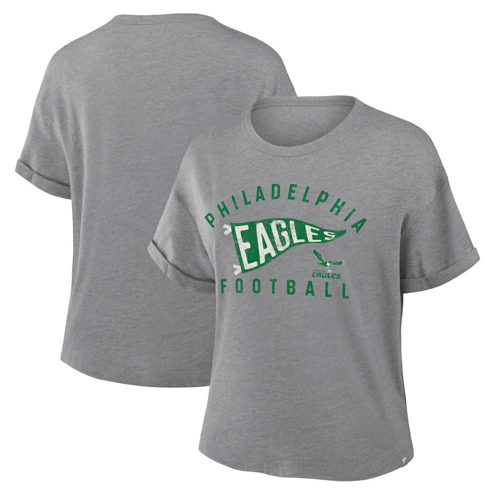Philadelphia Eagles Fanatics Women's Pennant Wave Tribute Tri-Blend Boxy T-Shirt