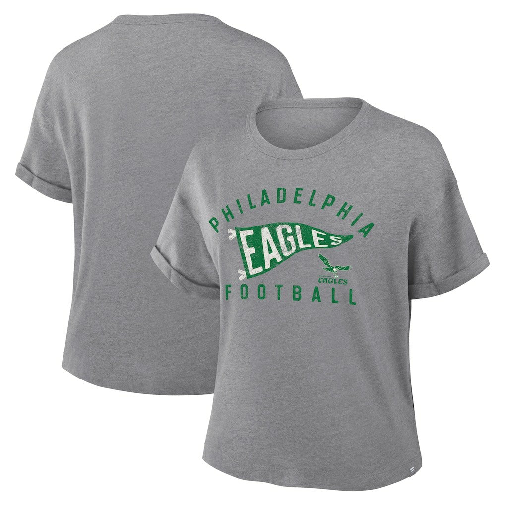 Philadelphia Eagles Fanatics Women's Pennant Wave Tribute Tri-Blend Boxy T-Shirt
