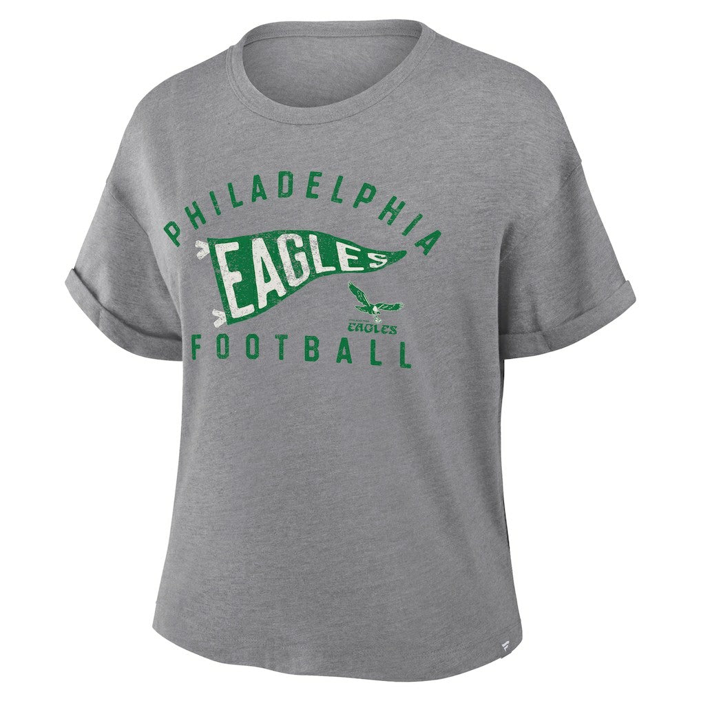 Philadelphia Eagles Fanatics Women's Pennant Wave Tribute Tri-Blend Boxy T-Shirt