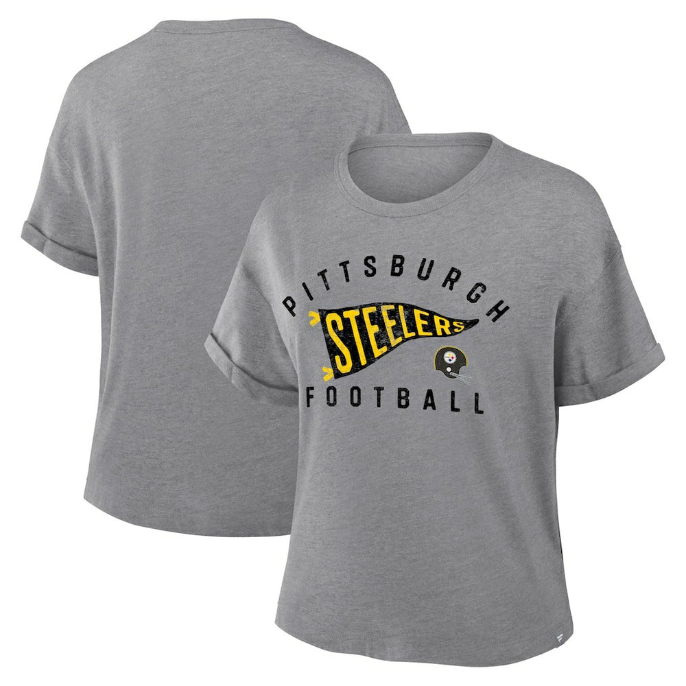 Pittsburgh Steelers Fanatics Women's Pennant Wave Tribute Tri-Blend Boxy T-Shirt