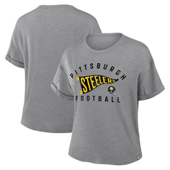 Pittsburgh Steelers Fanatics Women's Pennant Wave Tribute Tri-Blend Boxy T-Shirt