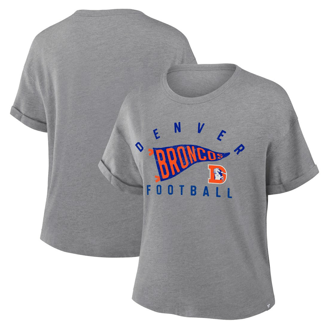 Denver Broncos Fanatics Women's Pennant Wave Tribute Tri-Blend Boxy T-Shirt