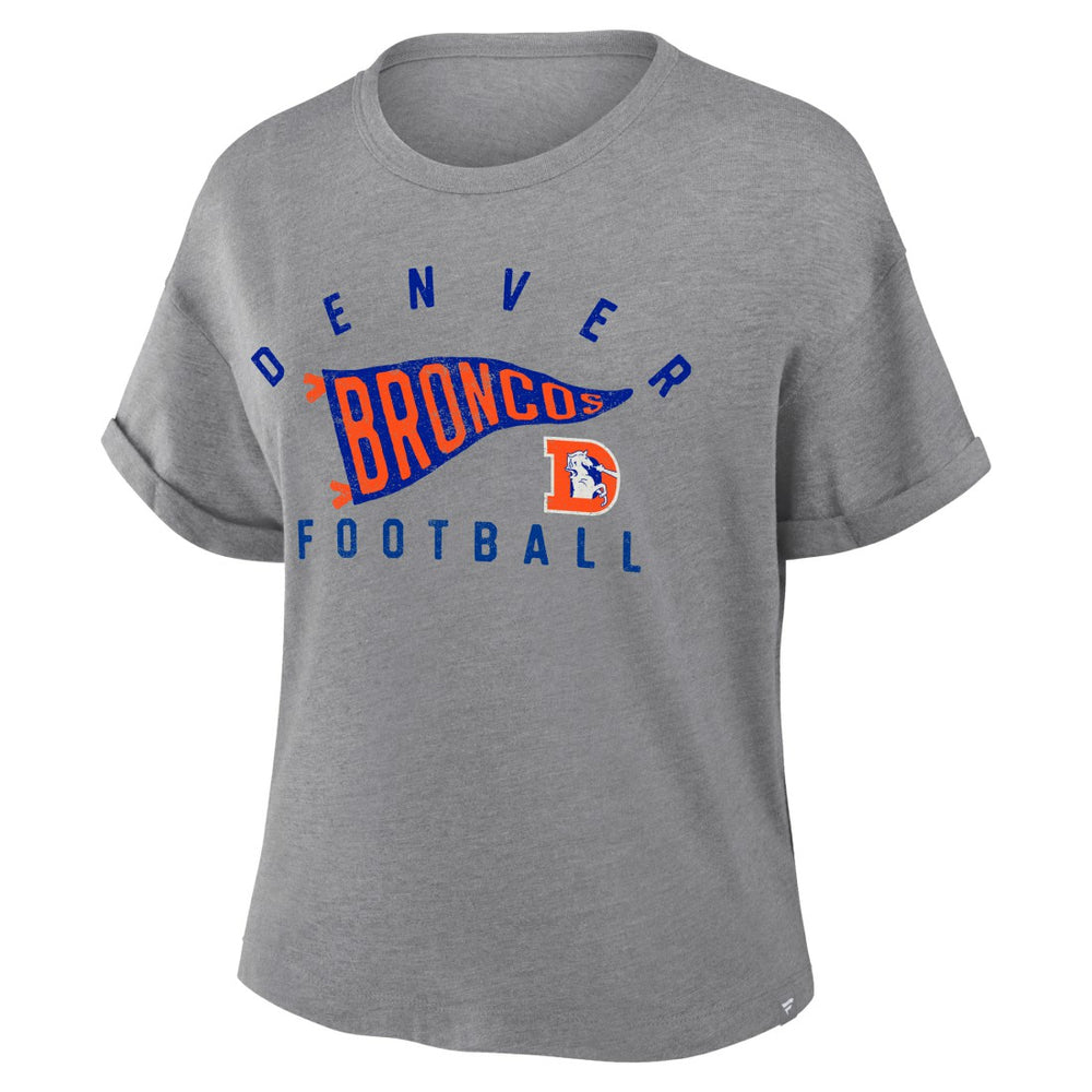 Denver Broncos Fanatics Women's Pennant Wave Tribute Tri-Blend Boxy T-Shirt