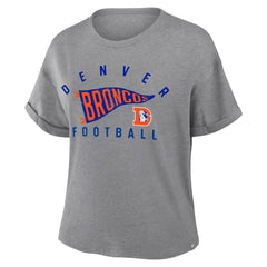 Denver Broncos Fanatics Women's Pennant Wave Tribute Tri-Blend Boxy T-Shirt