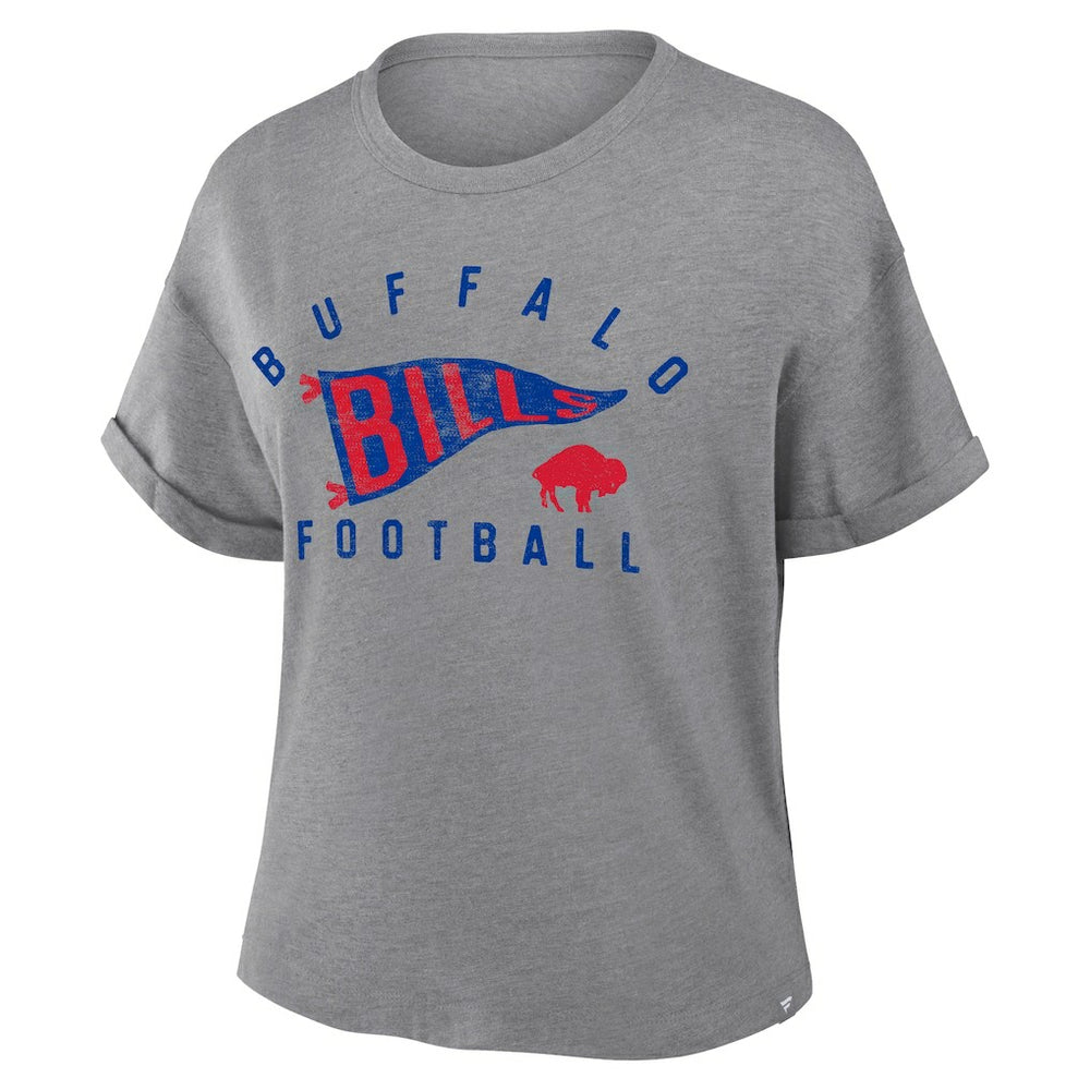 Buffalo Bills Fanatics Women's Pennant Wave Tribute Tri-Blend Boxy T-Shirt