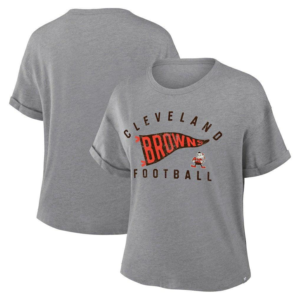 Cleveland Browns Fanatics Women's Pennant Wave Tribute Tri-Blend Boxy T-Shirt