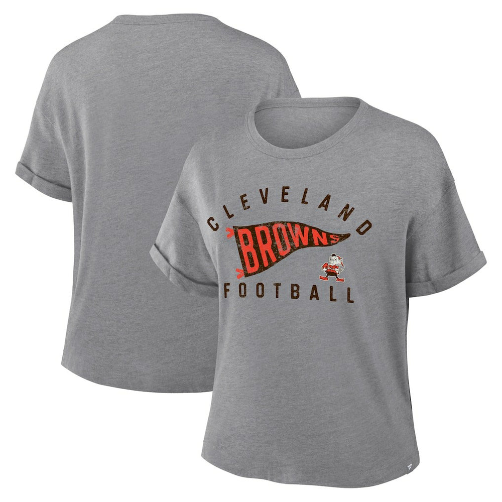 Cleveland Browns Fanatics Women's Pennant Wave Tribute Tri-Blend Boxy T-Shirt