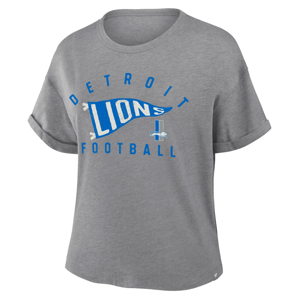 Detroit Lions Fanatics Women's Pennant Wave Tribute Tri-Blend Boxy T-Shirt
