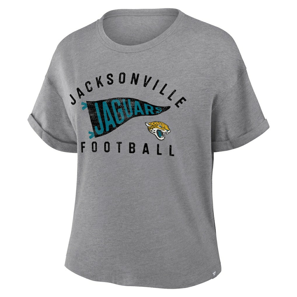 Jacksonville Jaguars Fanatics Women's Pennant Wave Tribute Tri-Blend Boxy T-Shirt