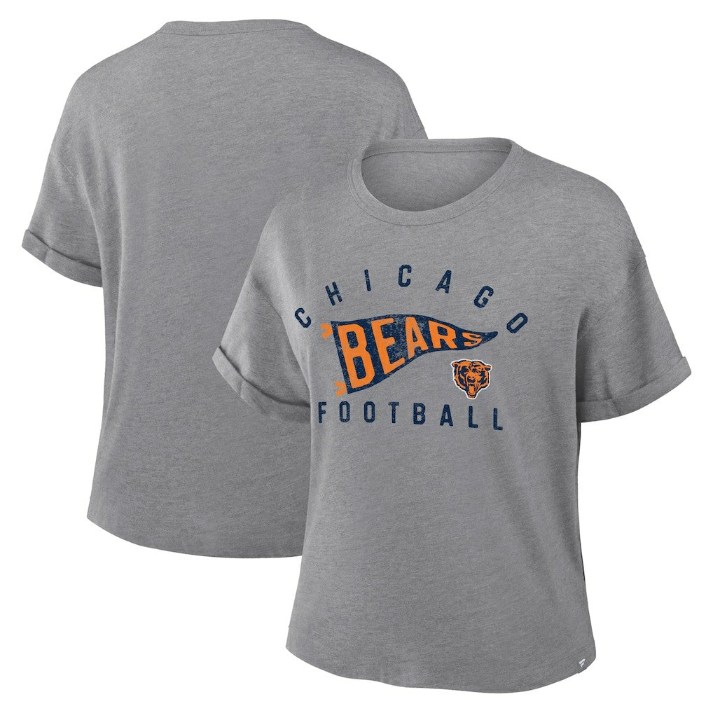 Chicago Bears Fanatics Women's Pennant Wave Tribute Tri-Blend Boxy T-Shirt