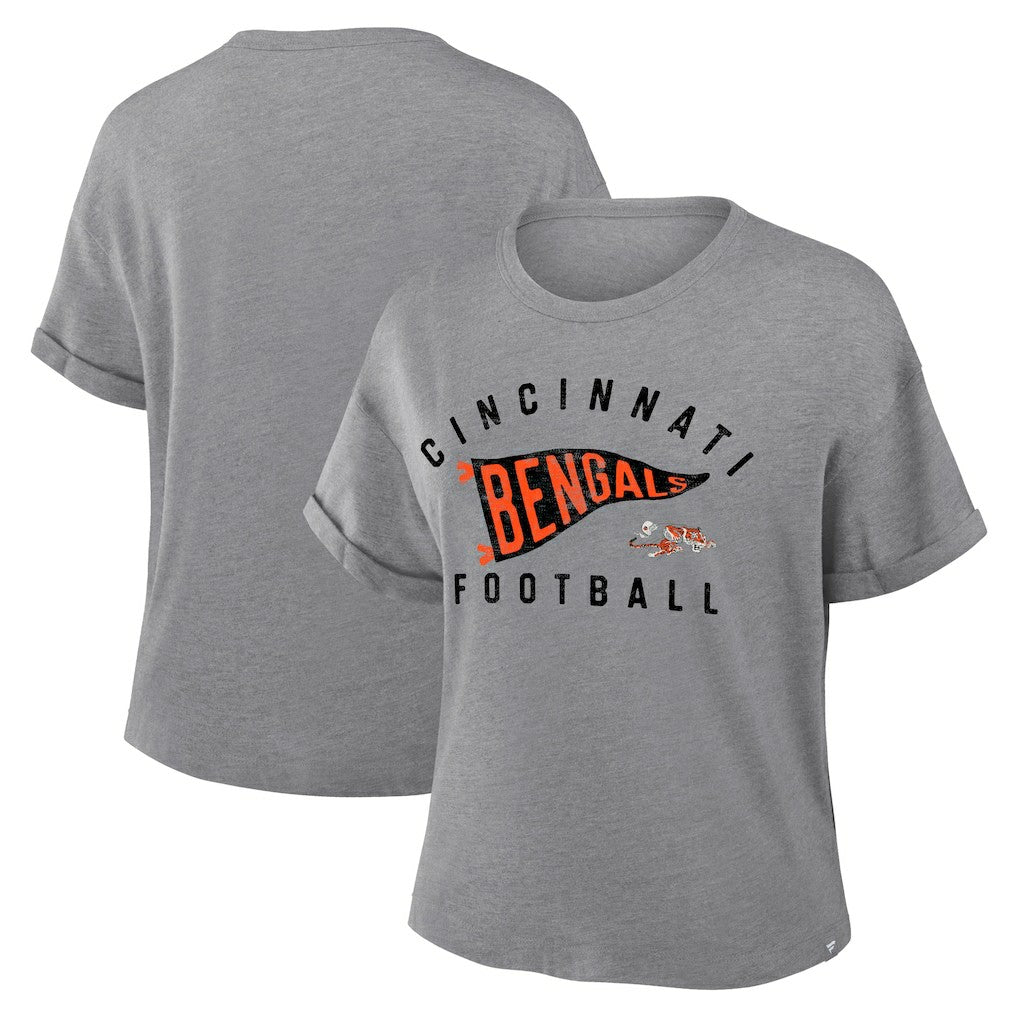Cincinnati Bengals Fanatics Women's Pennant Wave Tribute Tri-Blend Boxy T-Shirt