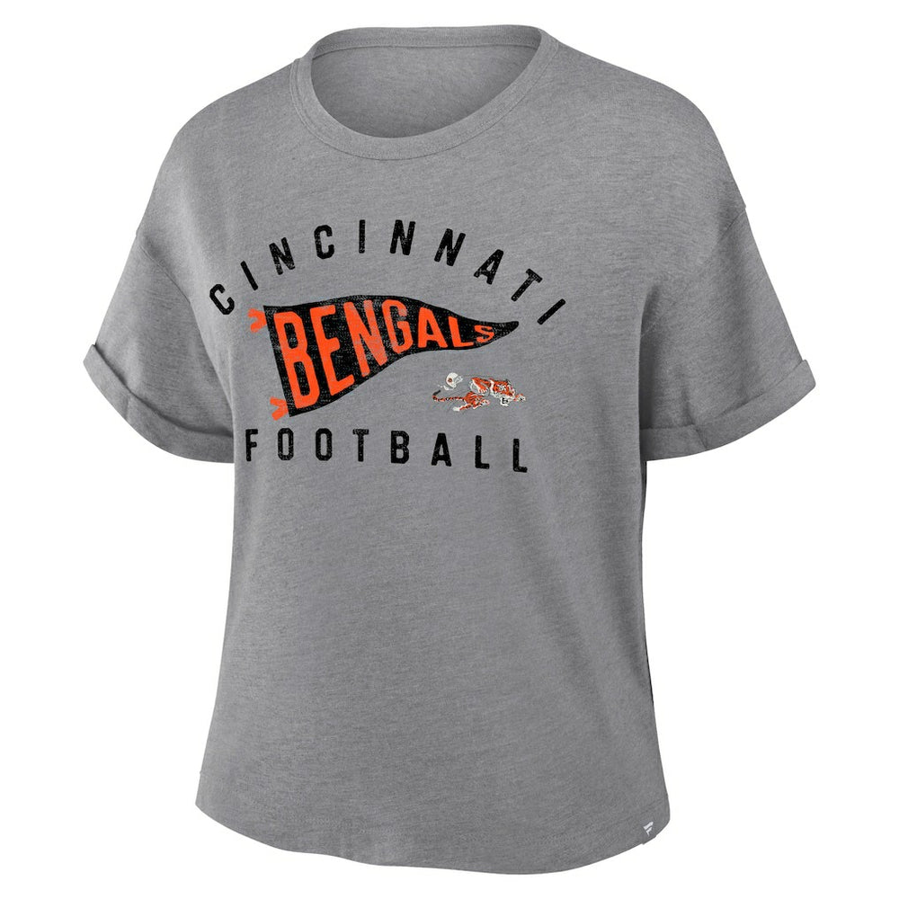 Cincinnati Bengals Fanatics Women's Pennant Wave Tribute Tri-Blend Boxy T-Shirt