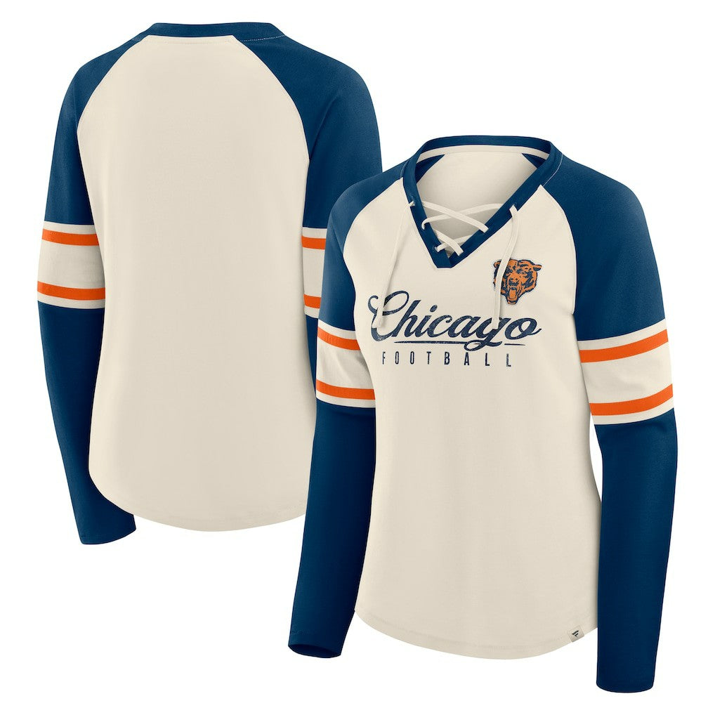 Chicago Bears Fanatics Women's Hometown Gridiron Hero Raglan Lace-Up V-Neck Long Sleeve T-Shirt
