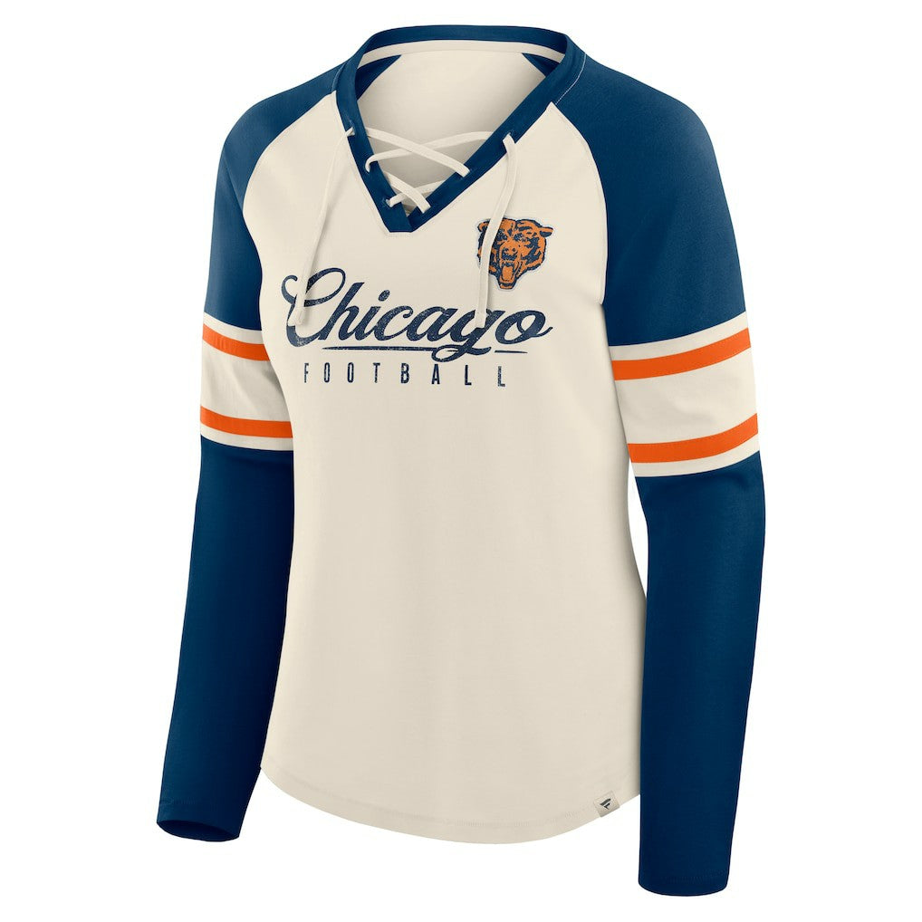Chicago Bears Fanatics Women's Hometown Gridiron Hero Raglan Lace-Up V-Neck Long Sleeve T-Shirt