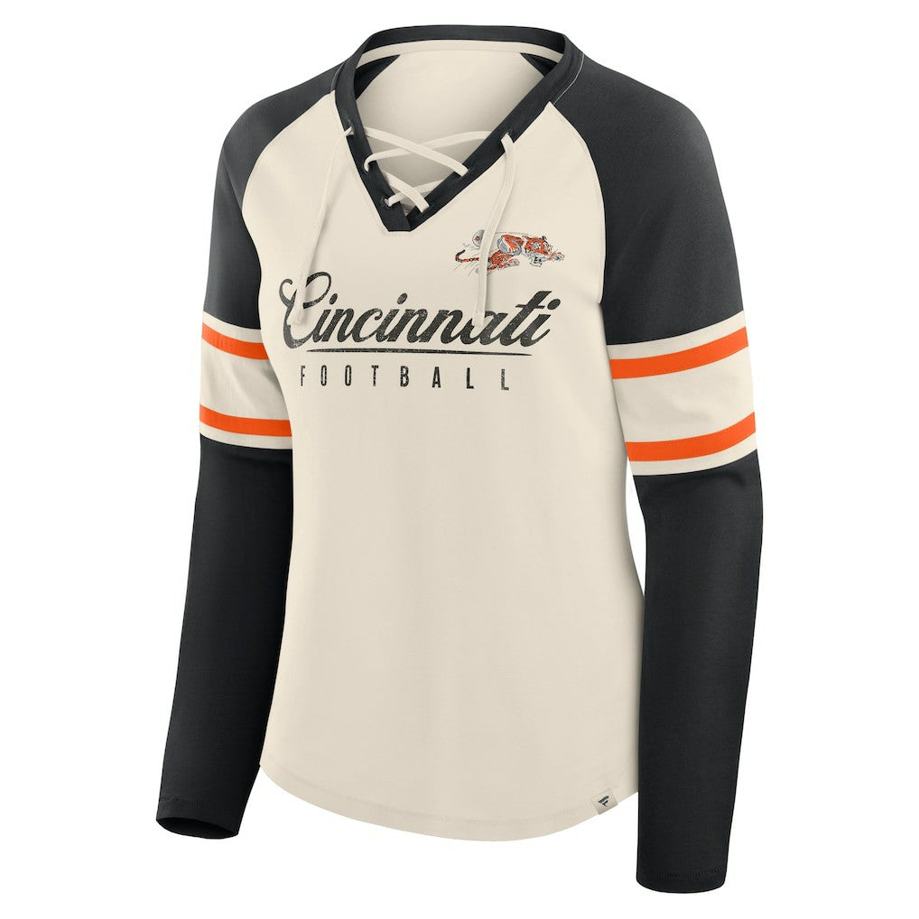 Cincinnati Bengals Fanatics Women's Hometown Gridiron Hero Raglan Lace-Up V-Neck Long Sleeve T-Shirt
