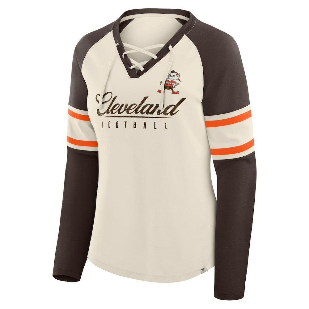 Cleveland Browns Fanatics Women's Hometown Gridiron Hero Raglan Lace-Up V-Neck Long Sleeve T-Shirt
