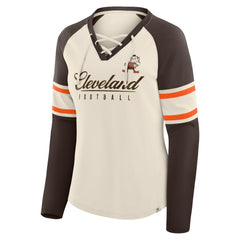 Cleveland Browns Fanatics Women's Hometown Gridiron Hero Raglan Lace-Up V-Neck Long Sleeve T-Shirt