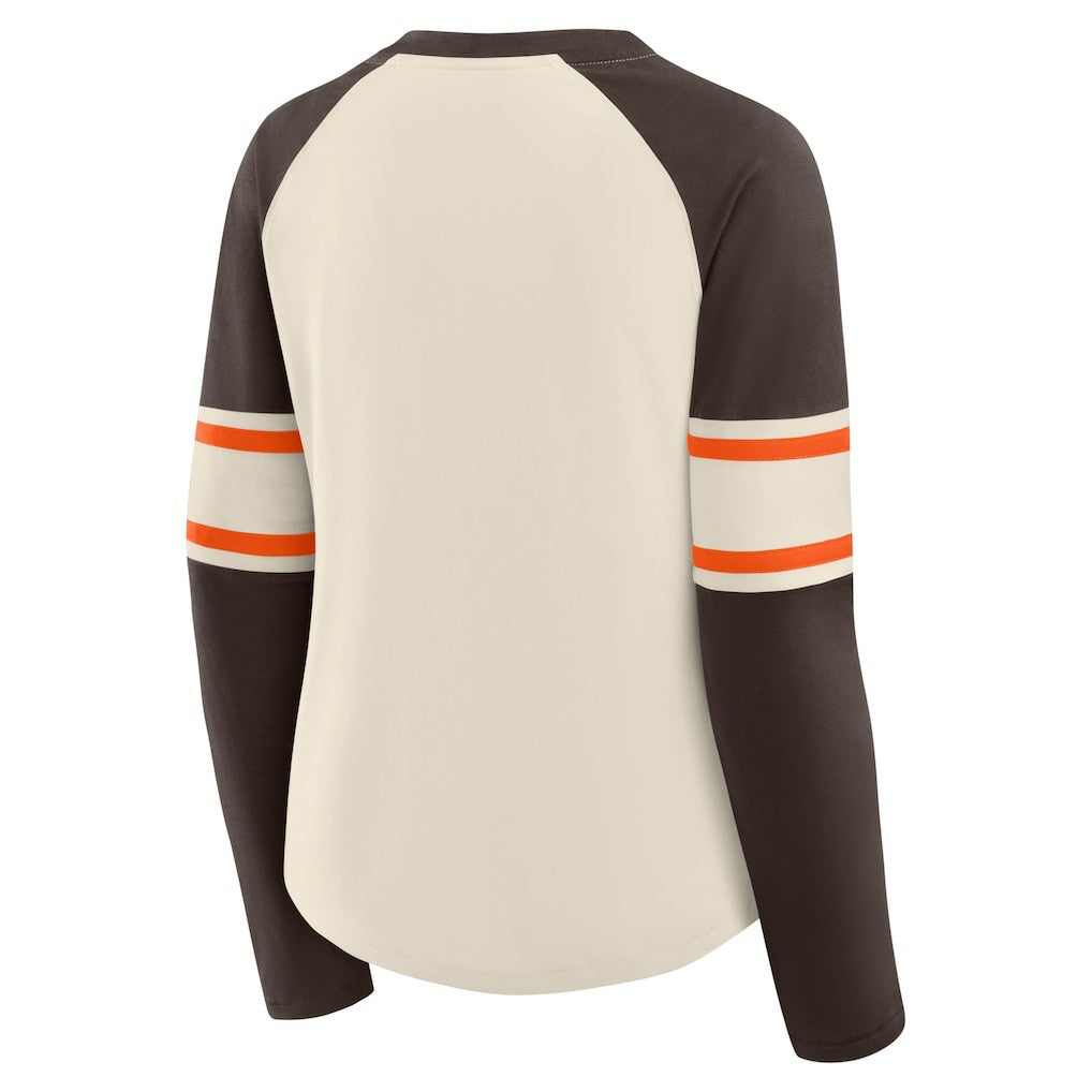 Cleveland Browns Fanatics Women's Hometown Gridiron Hero Raglan Lace-Up V-Neck Long Sleeve T-Shirt
