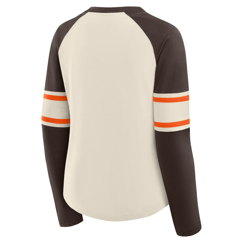 Cleveland Browns Fanatics Women's Hometown Gridiron Hero Raglan Lace-Up V-Neck Long Sleeve T-Shirt