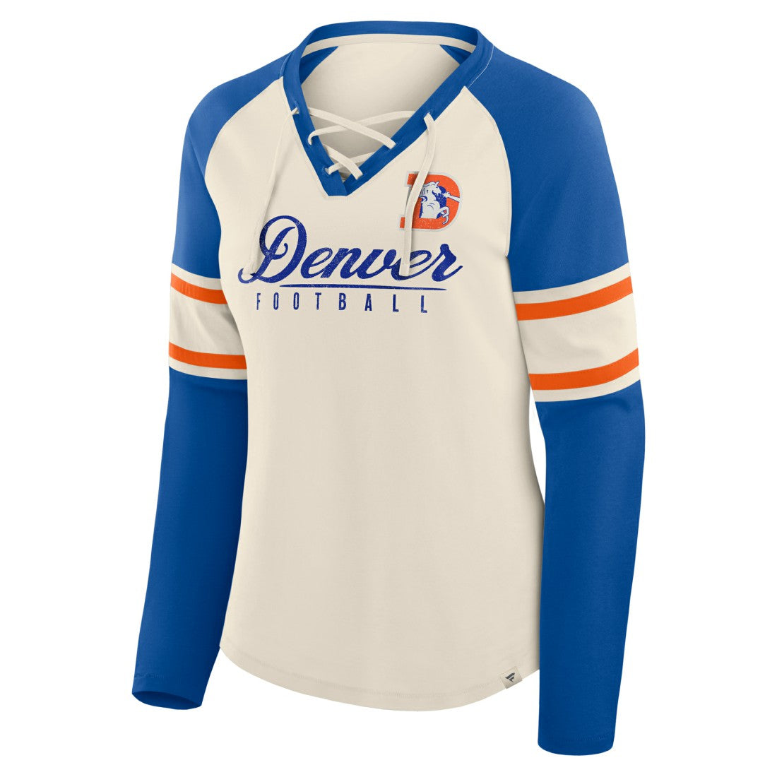 Denver Broncos Fanatics Women's Hometown Gridiron Hero Raglan Lace-Up V-Neck Long Sleeve T-Shirt