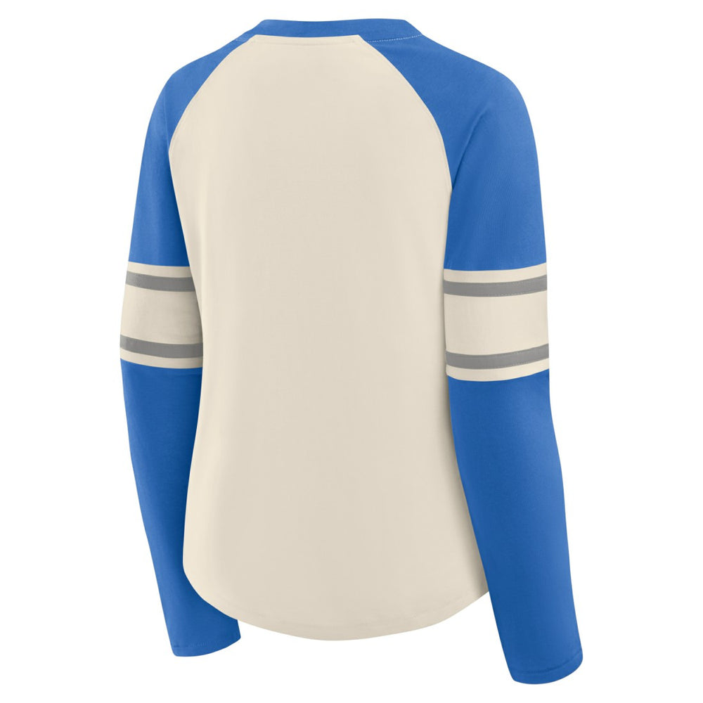 Detroit Lions Fanatics Women's Hometown Gridiron Hero Raglan Lace-Up V-Neck Long Sleeve T-Shirt