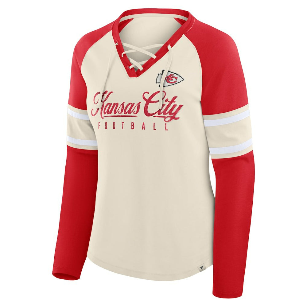 Kansas City Chiefs Fanatics Women's Hometown Gridiron Hero Raglan Lace-Up V-Neck Long Sleeve T-Shirt