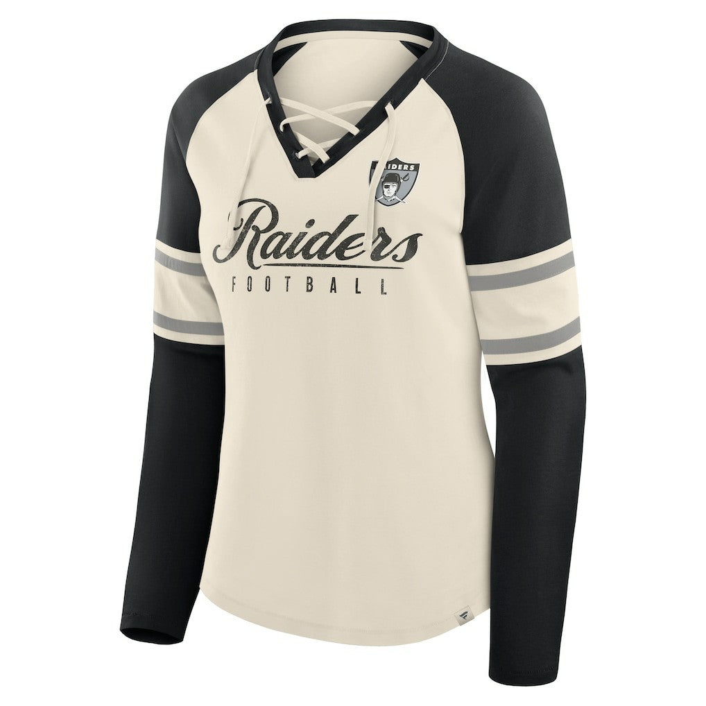 Las Vegas Raiders Fanatics Women's Hometown Gridiron Hero Raglan Lace-Up V-Neck Long Sleeve T-Shirt