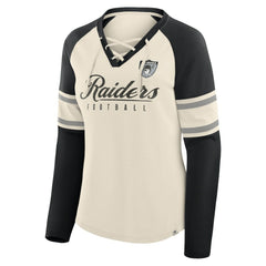 Las Vegas Raiders Fanatics Women's Hometown Gridiron Hero Raglan Lace-Up V-Neck Long Sleeve T-Shirt