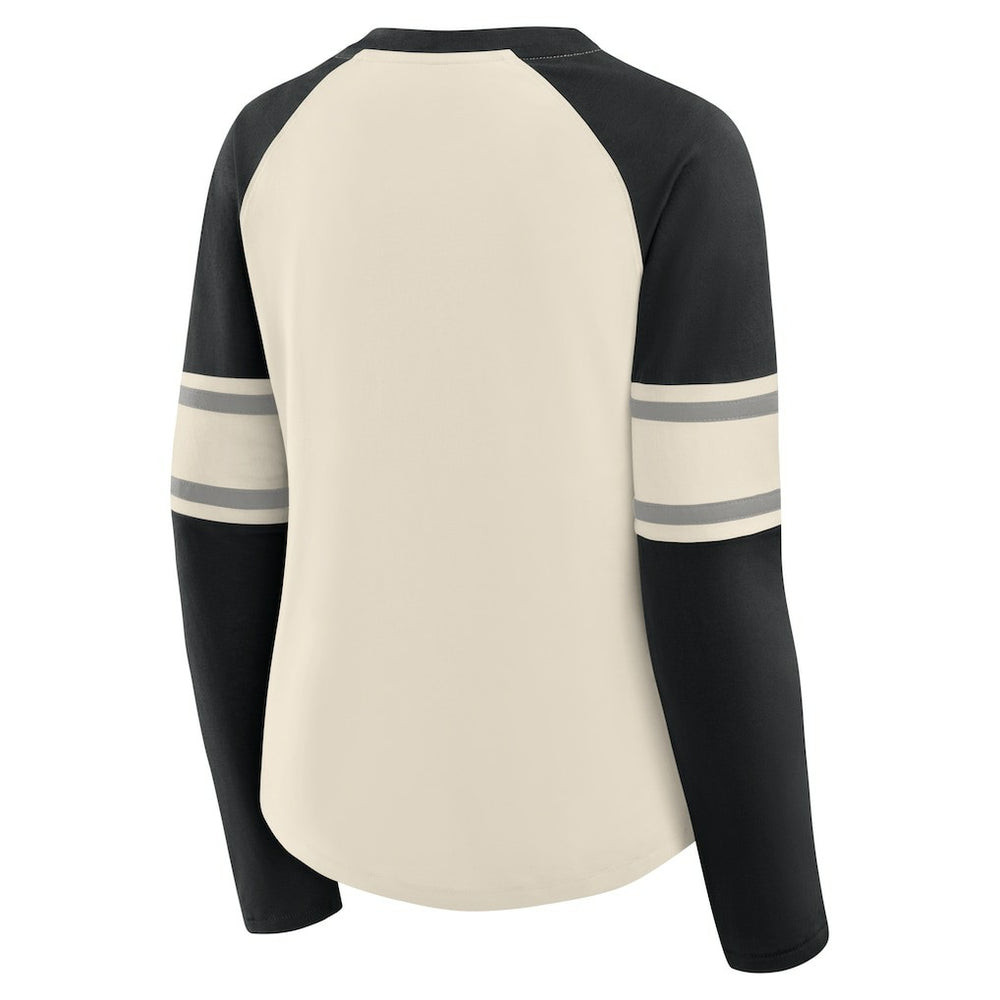 Las Vegas Raiders Fanatics Women's Hometown Gridiron Hero Raglan Lace-Up V-Neck Long Sleeve T-Shirt