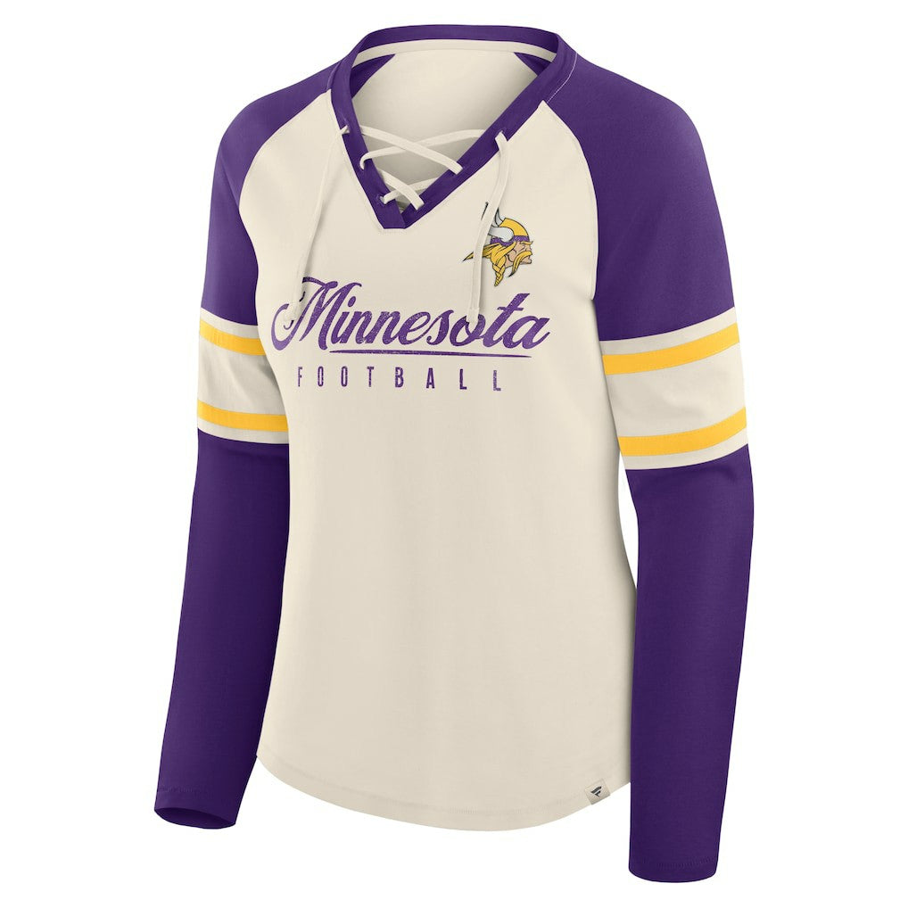 Minnesota Vikings Fanatics Women's Hometown Gridiron Hero Raglan Lace-Up V-Neck Long Sleeve T-Shirt