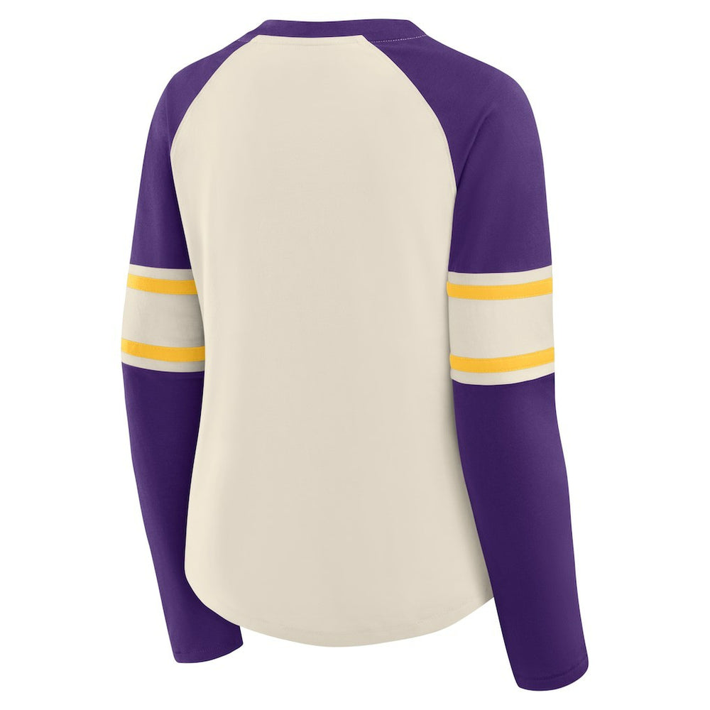 Minnesota Vikings Fanatics Women's Hometown Gridiron Hero Raglan Lace-Up V-Neck Long Sleeve T-Shirt