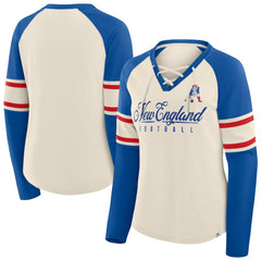 New England Patriots Fanatics Women's Hometown Gridiron Hero Raglan Lace-Up V-Neck Long Sleeve T-Shirt