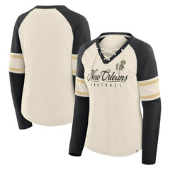 New Orleans Saints Fanatics Women's Hometown Gridiron Hero Raglan Lace-Up V-Neck Long Sleeve T-Shirt
