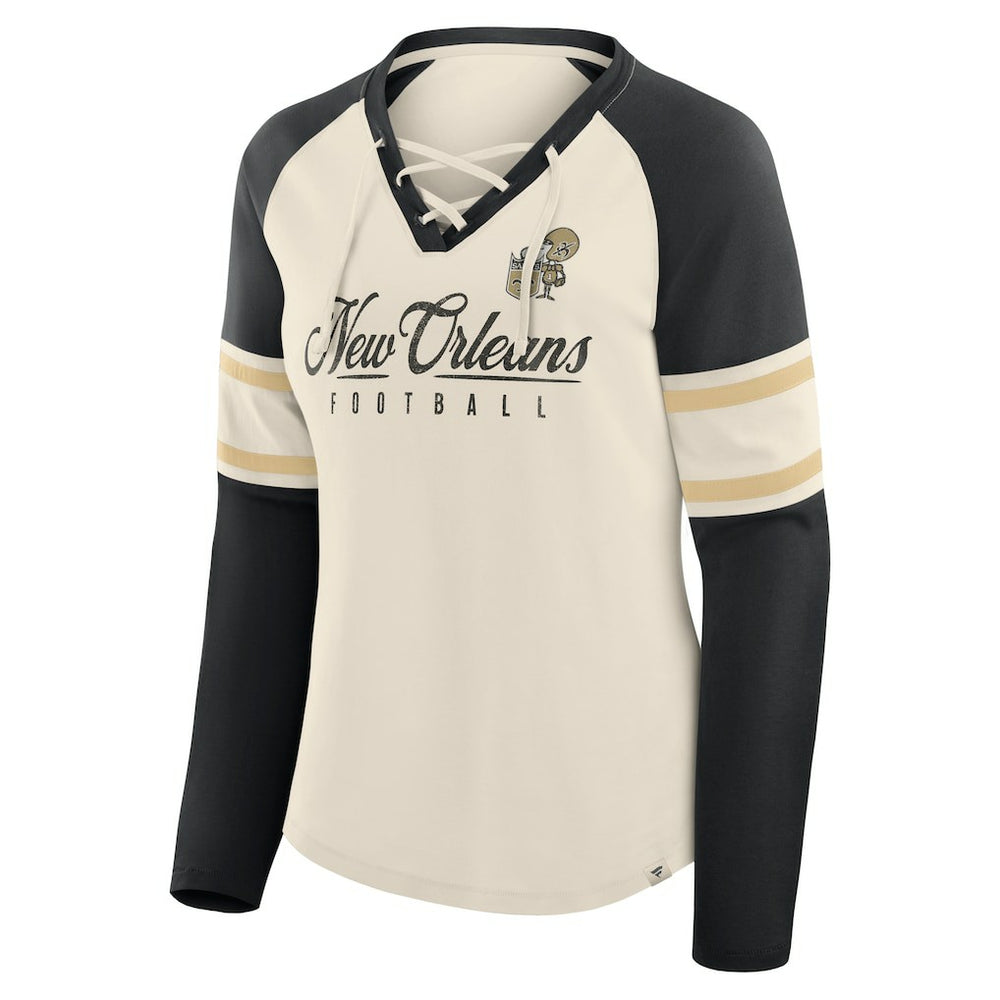 New Orleans Saints Fanatics Women's Hometown Gridiron Hero Raglan Lace-Up V-Neck Long Sleeve T-Shirt