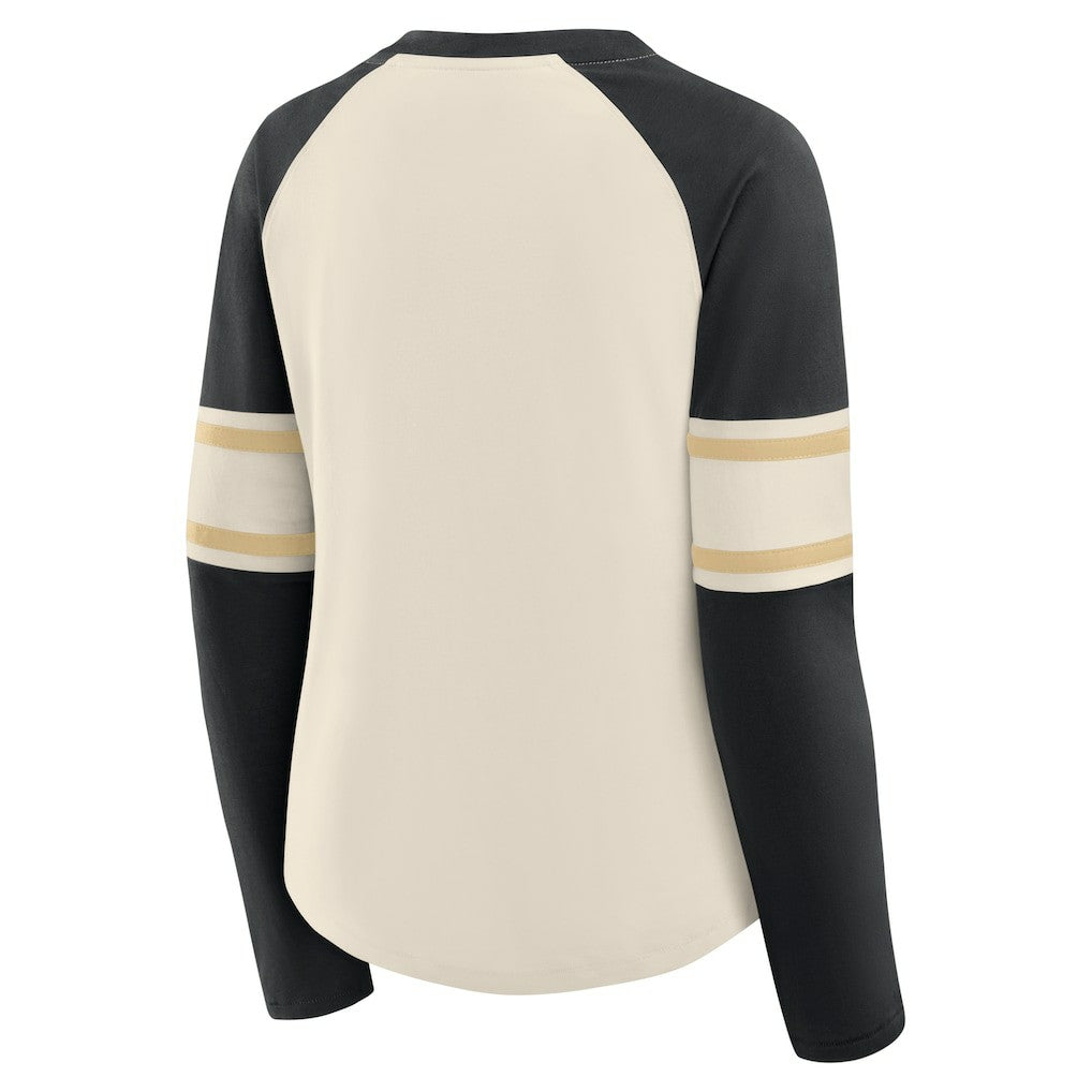 New Orleans Saints Fanatics Women's Hometown Gridiron Hero Raglan Lace-Up V-Neck Long Sleeve T-Shirt