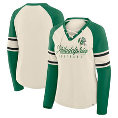 Philadelphia Eagles Fanatics Women's Hometown Gridiron Hero Raglan Lace-Up V-Neck Long Sleeve T-Shirt