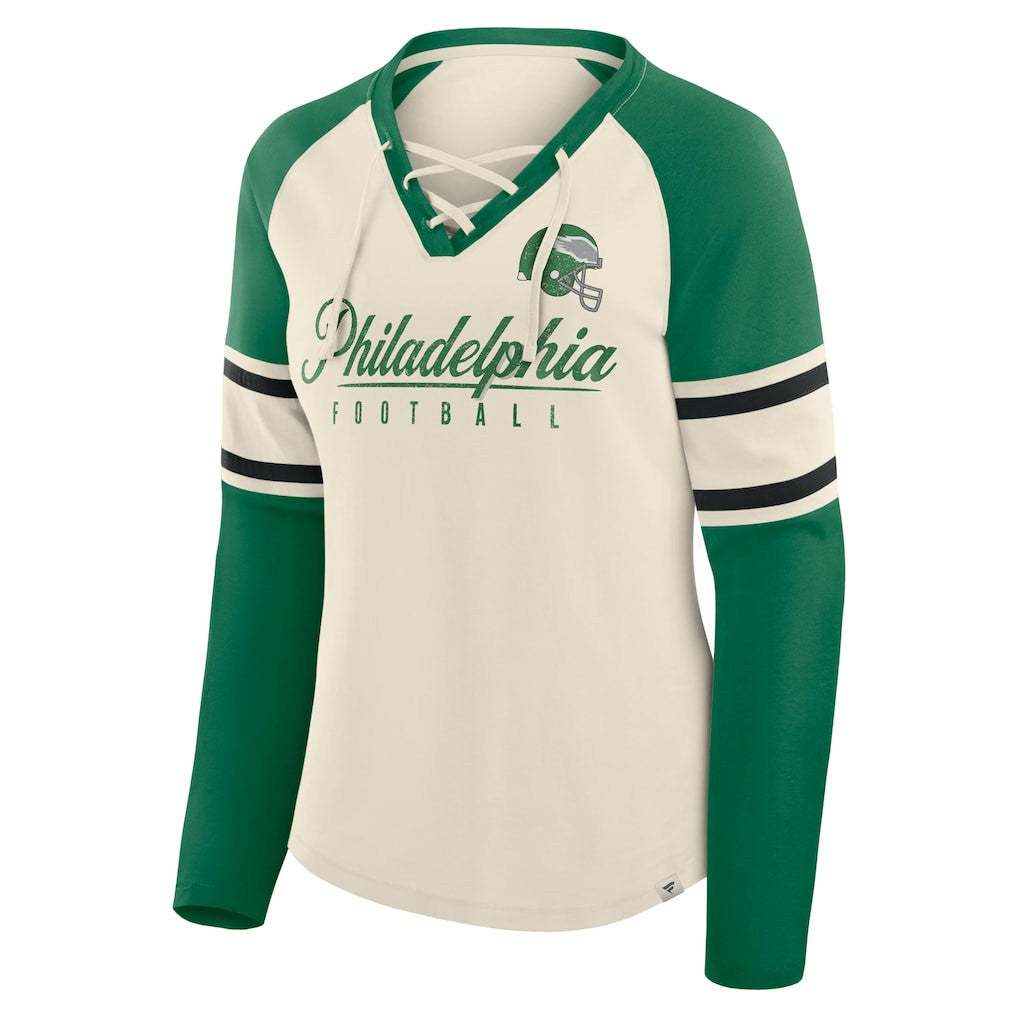 Philadelphia Eagles Fanatics Women's Hometown Gridiron Hero Raglan Lace-Up V-Neck Long Sleeve T-Shirt